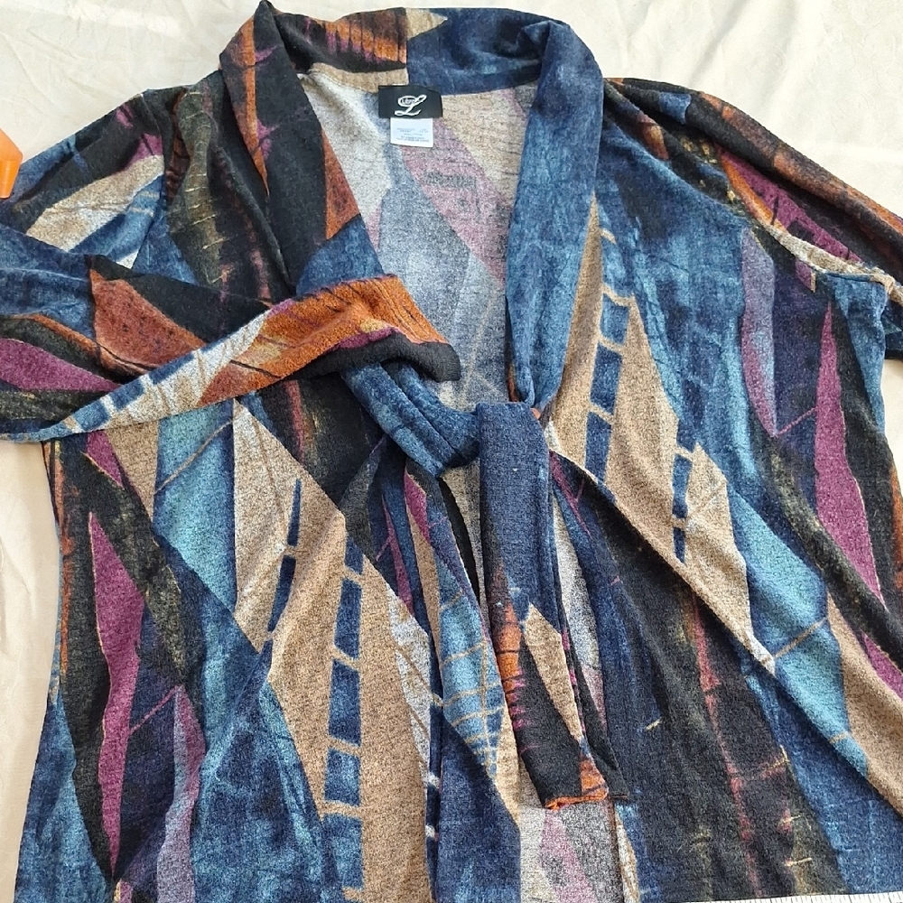Geometric Pattern Open-Front Cardigan - Picture 6 of 9